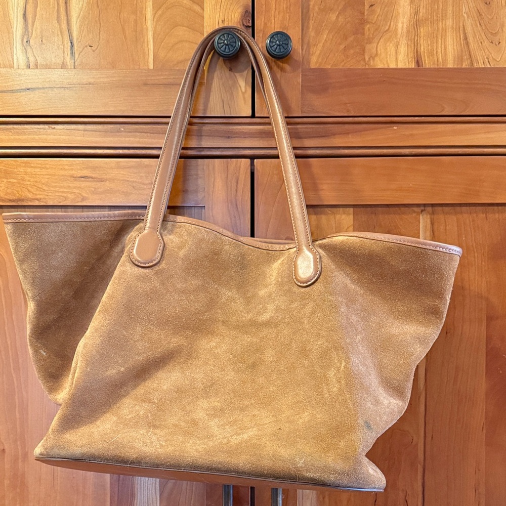 J Crew cognac leather and suede Berkeley tote bag